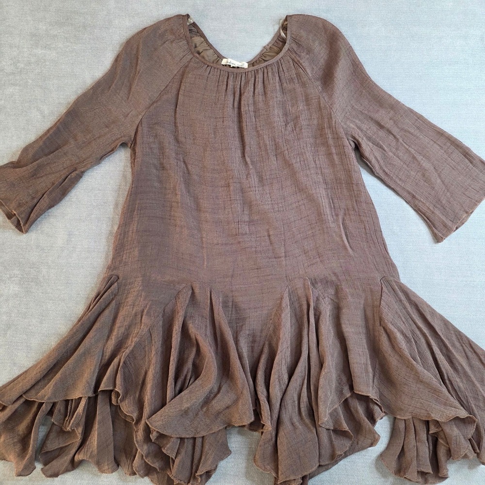 Indigo Soul Tunic Shirt Womens Medium Brown Excellent Boho Ruffle Fairycore - Picture 2 of 8
